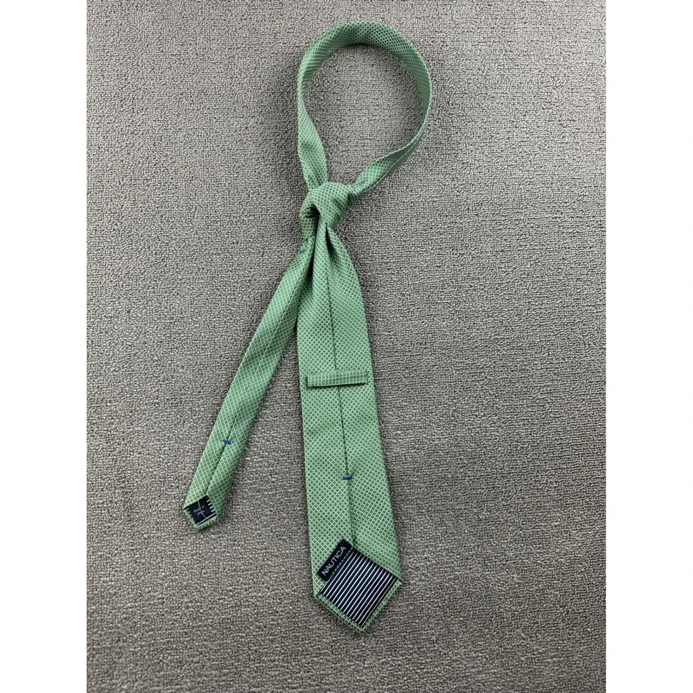 Nautica Tie Men Green‎ Geometric Diamond Pattern Woven Necktie Preppy Business